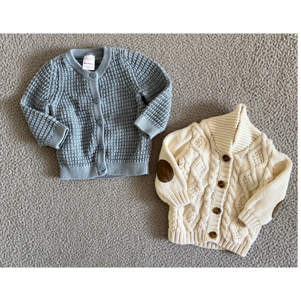 Hanna Andersson Baby Cardigan Lot of 2 sz 6-12M Organic Cotton Wool Cable Knit